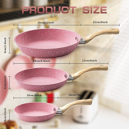 Frying Pan Nonstick, 9.5 Inch Pink Egg Pan, Non Stick Fry Pan 100% PTFE PFOA-Free Omelet Skillet Pan, Toxin-Free Skillets Stone Cookware, Anti-Warp Base with All Stove Tops, Induction Compatible - Image 8