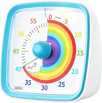 Yunbaoit Visual Timer with Night Light, 60-Minute Rainbow Countdown Timer for Kids and Adults, Time Management Tool for Home, School, Kitchen, or Office (Blue)