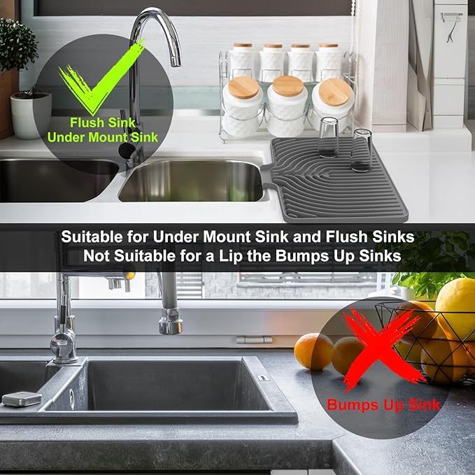 Dish Drying Mat for Kitchen Counter, with Built-in Drain Lip, Food-Grade Silicone, Easy Clean Pad for Countertop Protection, Multi-Functional Use (18x11.8, Black) - Image 6