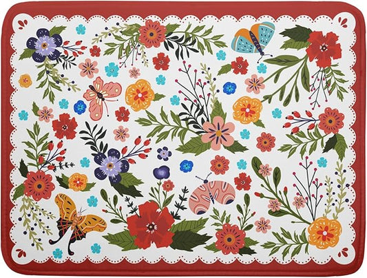 Large Microfiber Dish Drying Mat Red Floral Absorbent Drying Pad for Kitchen Counter by Giwawa