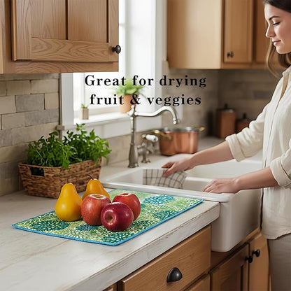 Dish Drying Mat by JM.JEEMI, Dish Drying Mats for Kitchen Counter, Kitchen Drying Mat Dish Mat - Microfiber, Green, 15 by 19.7 Inch - Image 2