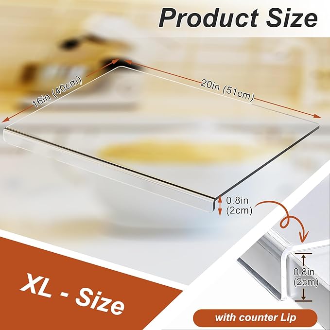 JJL Anti-Slip Acrylic Cutting Board with Counter Lip, 20 x 16 Inches, Clear, Perfect for Cutting Bread, Meat, and Vegetables, Ideal Choice for Kitchen Countertop Décor