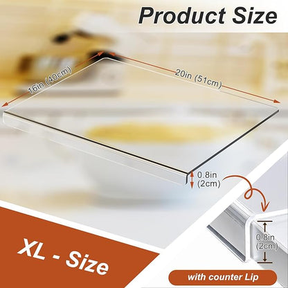 JJL Anti-Slip Acrylic Cutting Board with Counter Lip, 20 x 16 Inches, Clear, Perfect for Cutting Bread, Meat, and Vegetables, Ideal Choice for Kitchen Countertop Décor