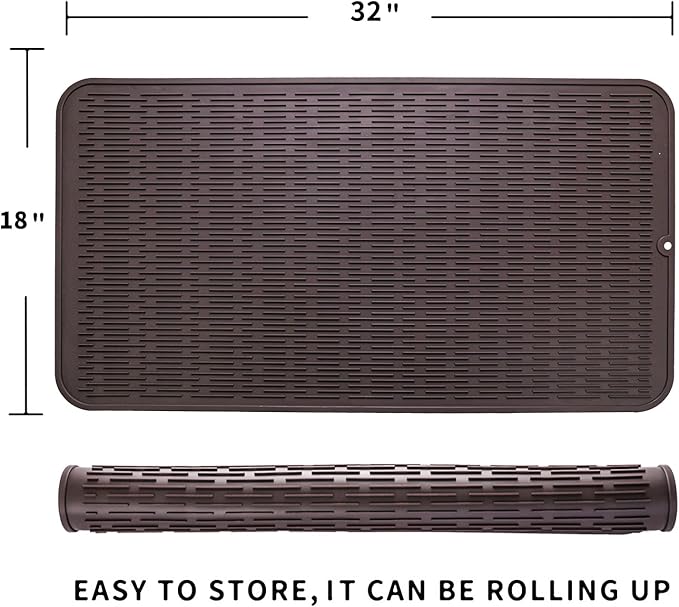 MicoYang Silicone Dish Drying Mat for Multiple Usage,Easy clean,Eco-friendly,Heat-resistant Silicone Mat for Kitchen Counter or Sink,Refrigerator or Drawer Liner Coffee 4XL 32 inches x 18 inches - Image 2