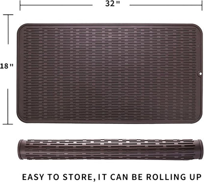 MicoYang Silicone Dish Drying Mat for Multiple Usage,Easy clean,Eco-friendly,Heat-resistant Silicone Mat for Kitchen Counter or Sink,Refrigerator or Drawer Liner Coffee 4XL 32 inches x 18 inches - Image 2