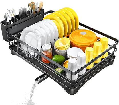 SNTD Dish Drying Rack for Kitchen Counter - Large Dish Rack with Drainboard, Rustproof Dish Drainer with Utensil Holder for Sink, Black - Image 9