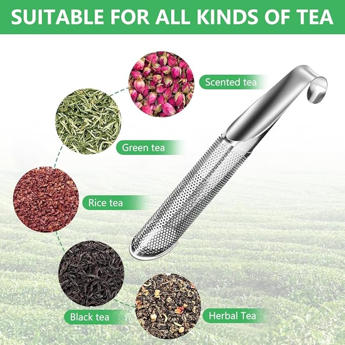 Stainless Steel Tea Diffuser, 2026 Upgraded Tea Pipe Infuser with Hanging Hook & Long Handle, Fine Mesh Tea Steeper for Loose Leaf Tea, Coffee & Spices (Includes Cleaning Brush) (4Pcs)