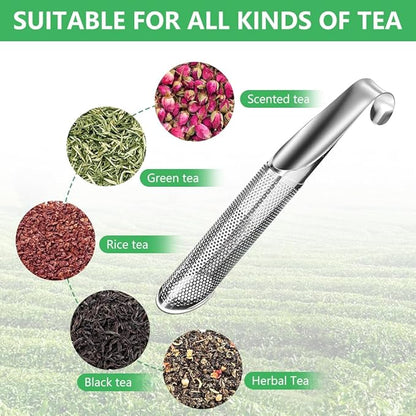 Stainless Steel Tea Diffuser, 2026 Upgraded Tea Pipe Infuser with Hanging Hook & Long Handle, Fine Mesh Tea Steeper for Loose Leaf Tea, Coffee & Spices (Includes Cleaning Brush) (4Pcs)