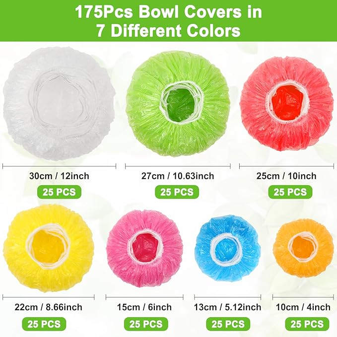 175Pcs 7 Colors Reusable Elastic Food Covers, Sublaga 7 Sizes Plastic Bowl Covers, Colorful Dish Plate Covers, Alternative to foil, Plastic Wrap, BPA Free - Image 2