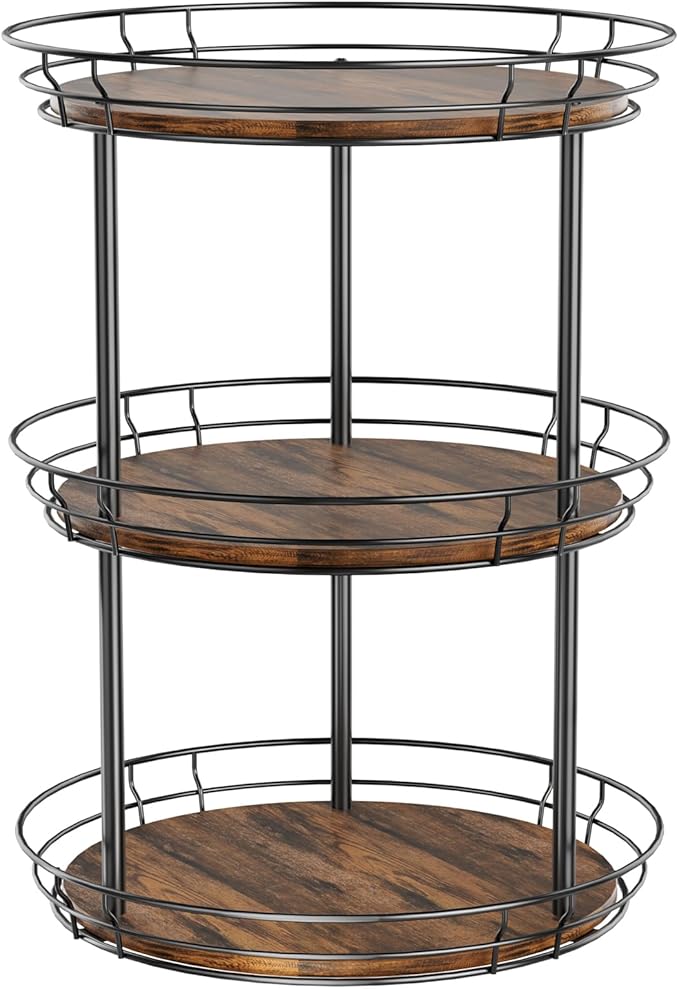 LAMU 12'' Lazy Susan Turntable Organizer, 3 Tier Round Rotating Spice Rack Organization for Kitchen Cabinet and Countertop, Wooden Lazy Susan for Table Top, Pantry, Bathroom, Vanity, Home Decor by YourHome-OrganizationHelper