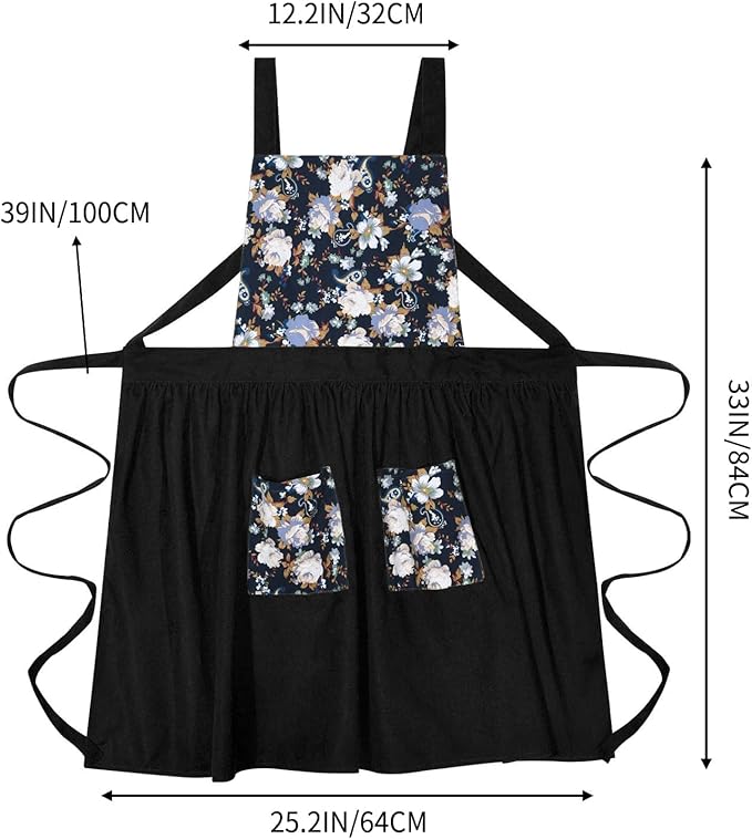 Pinknoke Vintage Pinafore Apron Dress for Women with Pockets Cute Floral Chef Aprons for Kitchen Cooking Baking Gardening - Image 6