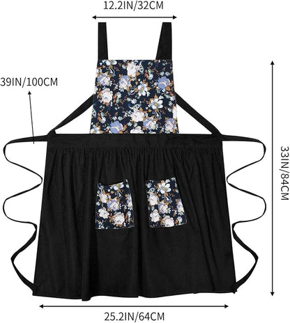 Pinknoke Vintage Pinafore Apron Dress for Women with Pockets Cute Floral Chef Aprons for Kitchen Cooking Baking Gardening - Image 6