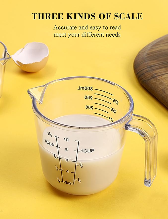 Measuring Cups Set, Liquid Measuring Cups For 3 For Kitchen - BPA Free Plastic Set with Spout Multiple Measurement Scales (Clear) - Image 4