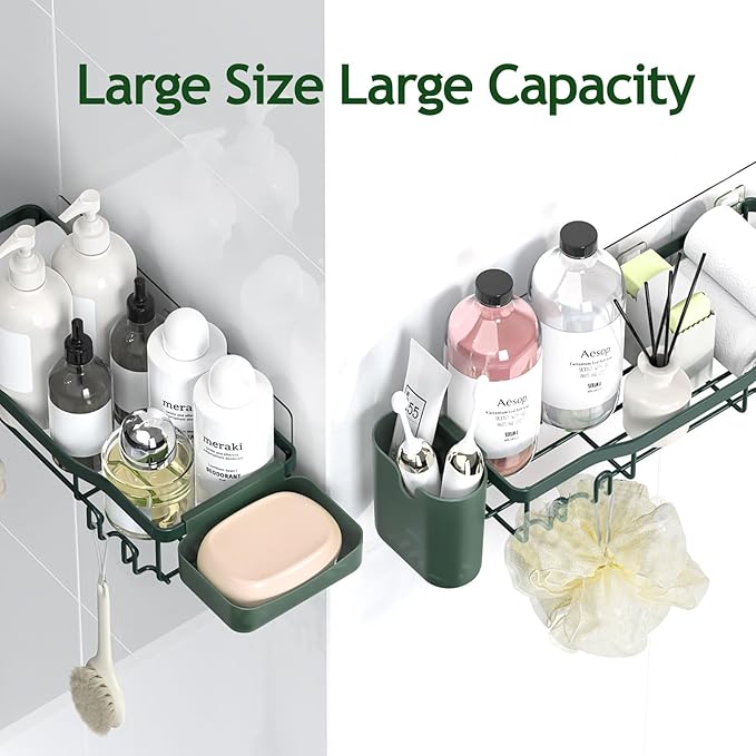 NESOMI Shower Caddy Adhesive Shower Organizer 8-Pack, Rustproof Stainless Steel Bathroom Shelves, Large Capacity No-Drill Rack Storage Accessories with Soap Dish Toothbrush Holder Hooks - Image 9