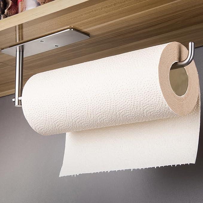 SUNTECH Paper Towel Holder Under Cabinet - Self Adhesive Towel Paper Holder Stick on Wall for Kitchen, Bathroom Paper Towel Holder Organizer&Storage&Decor, Stainless Steel by Suntech
