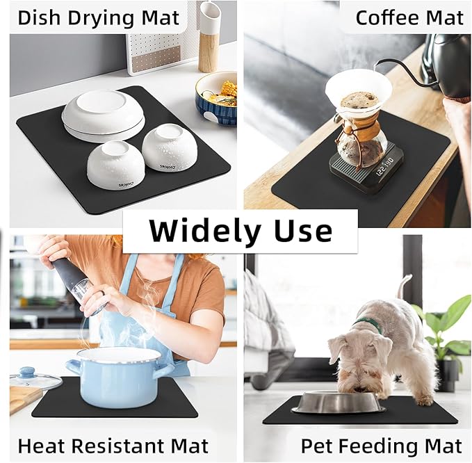 LOPNUR Kitchen Dish Drying Mat, 18"x16" Small Dish Drying Mats for Kitchen Counter, Super Absorbent Dish Drying Pad, Diatomite Coffee Mat Heat Resistant Mat with Anti-slip Rubber Backed, Black - Image 7