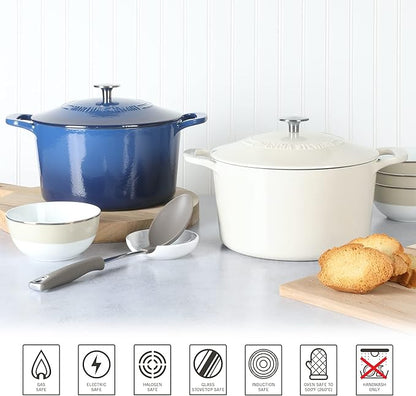 MARTHA STEWART Gatwick 7-Quart Enamel Cast Iron Dutch Oven – Linen Color with Silver Knob – Durable Heavy-Duty Dutch Oven for Slow Cooking and Braising - Image 5