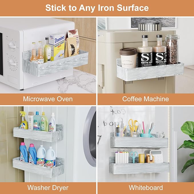 Mystozer Magnetic Spice Rack for Refrigerator, Kitchen Organizer and Storage Shelf, Wood White(4 Pack) - Image 6
