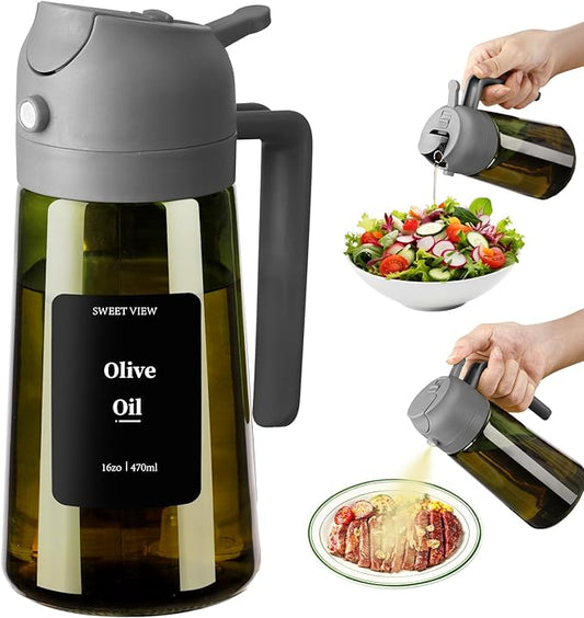 SWEET VIEW Olive Oil Dispenser and Oil Sprayer – 16oz/470ml Glass Light-Proof Oil Pourer for Kitchen, Air Fryer, Cooking, Salad, and BBQ by SWEETVIEW