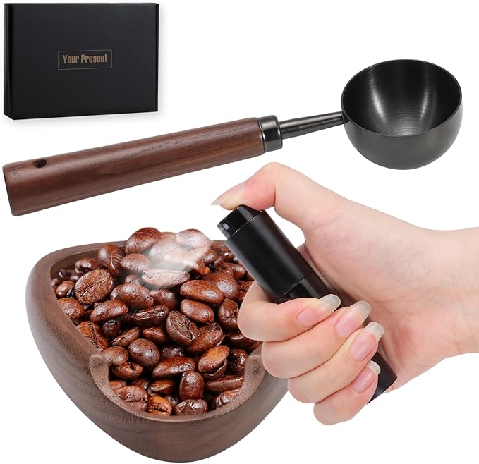 3pcs Coffee Bean Dosing Cup Set with Gift Box, Dosing Walnut Wood Cups Stainless Steel Spoon Portable Spray Bottle Static Reduction Precise Measuring for Espresso Tea Coffee Bar Accessories Kit by Dazzleimart