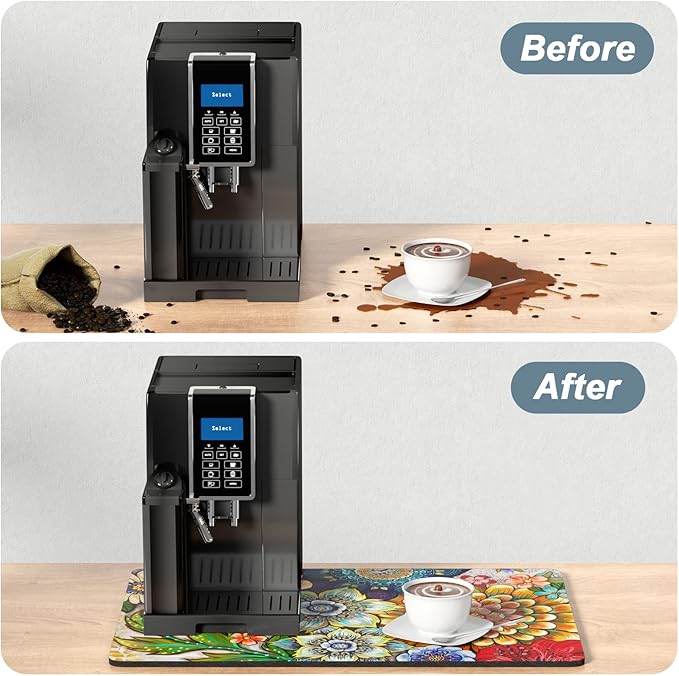 Rnivvi Coffee Mat, 16" x 24" Cute Flower Theme Coffee Bar Mats for Espresso Machine Station Accessories and Organizer, Hide Stain Rubber Backed Absorbent Dish Drying Pad for Kitchen Counter, Mandala - Image 6
