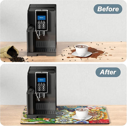 Rnivvi Coffee Mat, 16" x 24" Cute Flower Theme Coffee Bar Mats for Espresso Machine Station Accessories and Organizer, Hide Stain Rubber Backed Absorbent Dish Drying Pad for Kitchen Counter, Mandala - Image 6