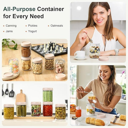 NETANY 6-pack 16oz Glass jars with Airtight Lids, Overnight Oats Containers with Lids, Wide mouth Mason Salad jars, Glass Food Storage Containers for Snacks Yogurt Spice Sugar-Beige - Image 7