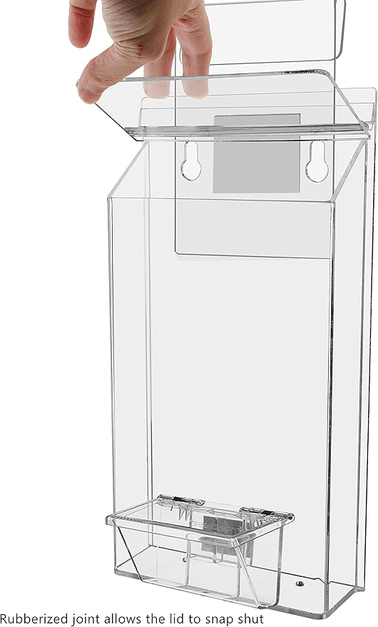 Outdoor Brochure Holder and Card Box with Window Hook for 6” x 10” Pamphlets and 3.5" x 2" Cards Clear Acrylic with Lid On The Go Advertising Real Estate Sheet Box Take One Bin by Marketing Holders