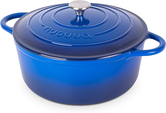 Cast Iron Dutch Oven with Lid – Non-Stick Ovenproof Enamelled Casserole Pot – Sturdy Dutch Oven Cookware – Dark Blue, 7.3-Quart, 30cm – by Nuovva by Nuovva