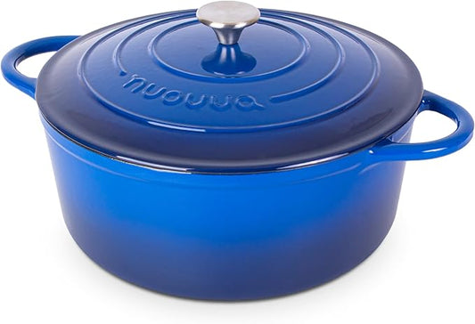 Cast Iron Dutch Oven with Lid – Non-Stick Ovenproof Enamelled Casserole Pot – Sturdy Dutch Oven Cookware – Dark Blue, 7.3-Quart, 30cm – by Nuovva by Nuovva