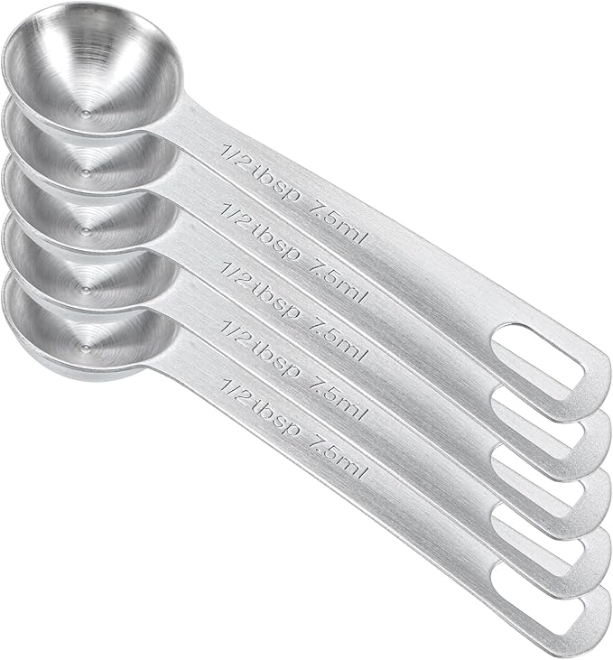 5 PCS Measuring Spoons Tablespoon Measuring Spoon 1/2 tbsp (1.5 tsp | 7.5 ml | 7.5 cc| 1/4 oz) Stainless Steel Measurings Spoons for Kitchen Cooking Spoon(Silver)