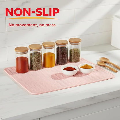 Silicone Drying Mat 16 × 12 – Pink Rose Non-Slip Sink Mat for Kitchen Counter, Heat-Resistant Food-Grade Dish Pad, Easy-Clean Multipurpose Drawer Liner (Pink Rose, 16" x 12")