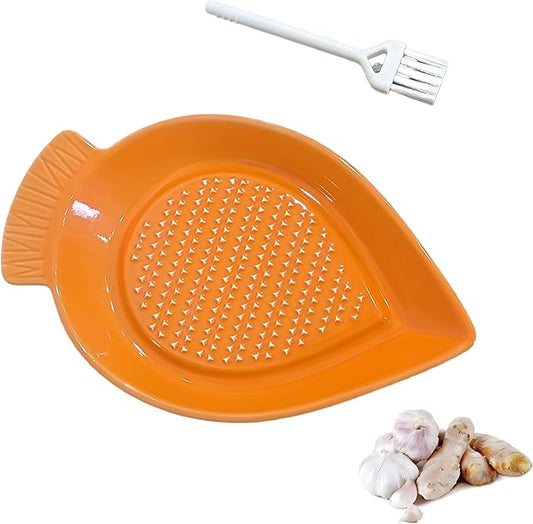 1PCS Carrot-Shaped Ginger Grater Ceramic Garlic Grinder Plate with Cleaning Brush Non-Slip for Kitchen Vegetables Gadget Ginger Garlic Spices (7.28"x4.45")