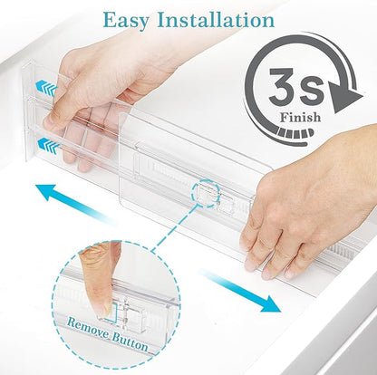 Vtopmart 4 Pack Drawer Dividers for Clothes, 4" High 13"-22" Adjustable Expandable Dresser Drawer Organizer, Clear Plastic Separators for Dresser, Baby Clothing, Underwear, Cosmetic, Toiletries - Image 6