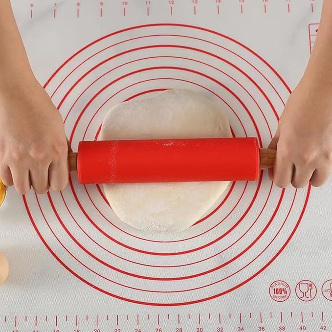 Silicone Rolling Pin Non Stick Surface,Rolling Pins For Baking With Wooden Handle,Dough Roller For Pizza,Bread,French Fondant,dough,Pie Cookie,Handmade Noodles1.97X15.15 (Red) - Image 6
