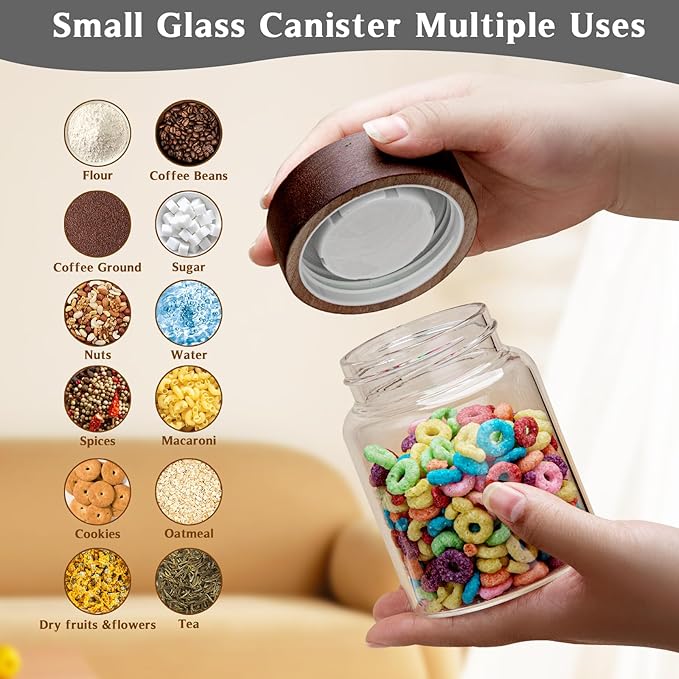 10 oz Small Glass Jars with Top Screw Lid Round Herb Coffee Bean Ground Storage Canister Clear Glass Food Container for Pantry Sugar Tea Coffee Bean Spice Nuts Cookies Bath Salts (2×300ml(10oz)) - Image 5