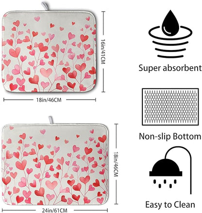 Valentines Pink Love Heart Dish Drying Mat Valentine Day Absorbent Microfiber Dish Drying Pad Heat Resistant Kitchen Counter Draining Mat Extra Large Dish Drainer Rack Mats 16x18 Inch - Image 2
