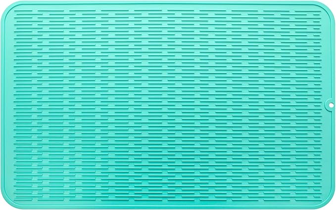 MicoYang Silicone Dish Drying Mat for Multiple Usage,Easy clean,Eco-friendly,Heat-resistant Silicone Mat for Kitchen Counter or Sink,Refrigerator or Drawer Liner Mint 3XL 28 inches x 18 inches by MicoYang
