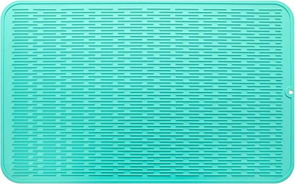 MicoYang Silicone Dish Drying Mat for Multiple Usage,Easy clean,Eco-friendly,Heat-resistant Silicone Mat for Kitchen Counter or Sink,Refrigerator or Drawer Liner Mint 3XL 28 inches x 18 inches by MicoYang