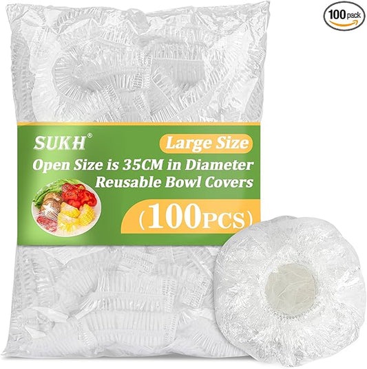 Sukh 100PCS Bowl Covers Reusable - Thickend&Sturdy Plastic Bowl Cover Elastic Food Covers Stretch Reusable Disposable Food Storage Fresh Keeping Bags Outdoor to Keep Dust Away Outdoor Party Supplies by Sukh