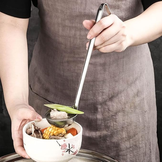 Stainless Steel Hooked Handle Ladle Set - 5 Pcs with Pouring Rim, Long Handle for Kitchen Cooking Soup Sauce (1oz, 2oz, 4oz, 6oz, 8oz) - Image 2