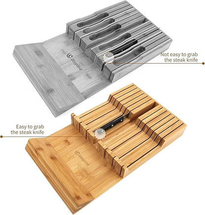 Utoplike in-Drawer Knife Block Bamboo Kitchen Knife Drawer Organizer, Handle Steak Knife Holder Without Knife, Fit for 12 Knives and 1 Sharpening Steel (Knives Not Included) - Image 4