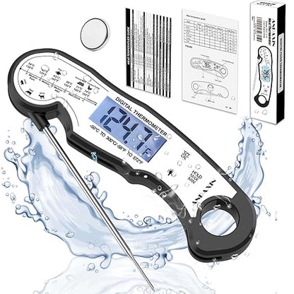 Digital Instant Read Meat Thermometer Digital for Grilling and Cooking - ANDAXIN Waterproof Ultra-Fast Thermometer with Backlight&Calibration&Foldable Probe for Kitchen,Deep Fry,BBQ,Grill-Black/White by ANDAXIN