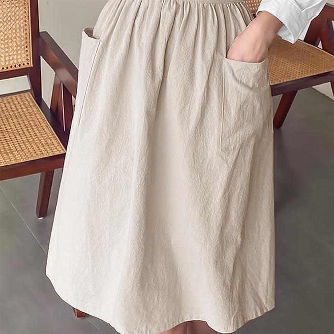 Cotton Linen Half Apron for Women Vintage Waist Apron Ruffle Plain Bright Color for Cooking Painting Artwork