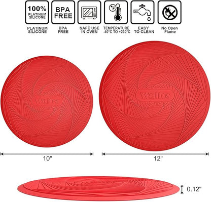 Walfos 12 10 Inch Silicone Microwave Mats, Microwave Splatter Cover for Food, Pot Holders for Kitchen, Non-Slip Heat Resistant Silicone Mats for Microwave, Oven, Hot Pan, Pot (Red)