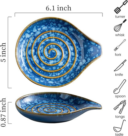LAUCHUH Spoon Rest for Stove Top, 5” Ceramic Spoon Holder Cooking Utensil Holder for Mother's Day, Kitchen Countertops, Ladle, Cooking Spoons, Spatula, Tongs, Heat-Resistant, Starry Blue