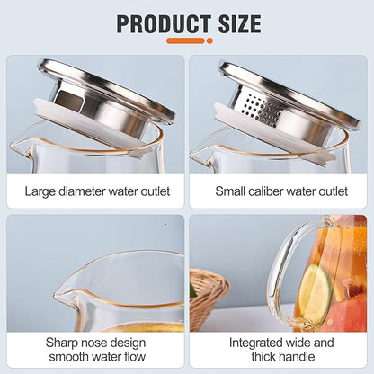 2500ml Glass Pitcher with Lid, 88 Ounces with Precise Scale Line, Hot/Cold Water Jug, Juice and Iced Tea Beverage Carafe with Lid - Image 5