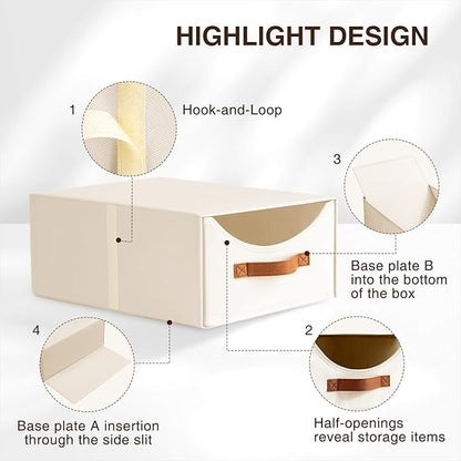 Homsorout Large Closet Storage Bins with Drawer, Fabric Bins for Organization, Collapsible Storage Drawers Organizer for Bedroom, Living Room, 8 Pack, Beige
