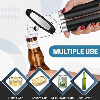 Can Opener Manual for Seniors Heavy Duty, Commercial Cans & Bottles Opener for Big Cans, Easy and Safety Can Opener for Kitchen and Camping, Built-In Magnet Lid Lifter, Black