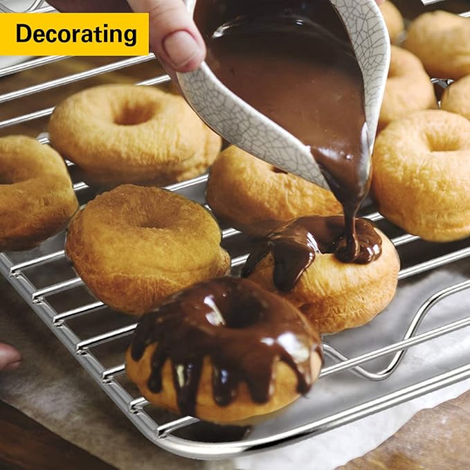 E-far Baking Cooling Rack Set of 2, Stainless Steel Metal Roasting Cooking Racks, Size - 15.3''x11.25'', Non Toxic & Rust Free, Oven & Dishwasher Safe - Image 6